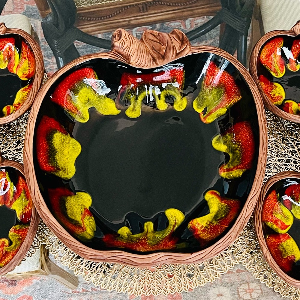 Gorgeous Vintage MCM Apple Design California Pottery Sequoia Ware  Salad Set-7